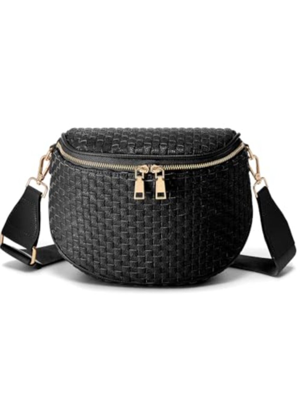 Woven Checkered Faux Leather Convertible Crossbody Bag